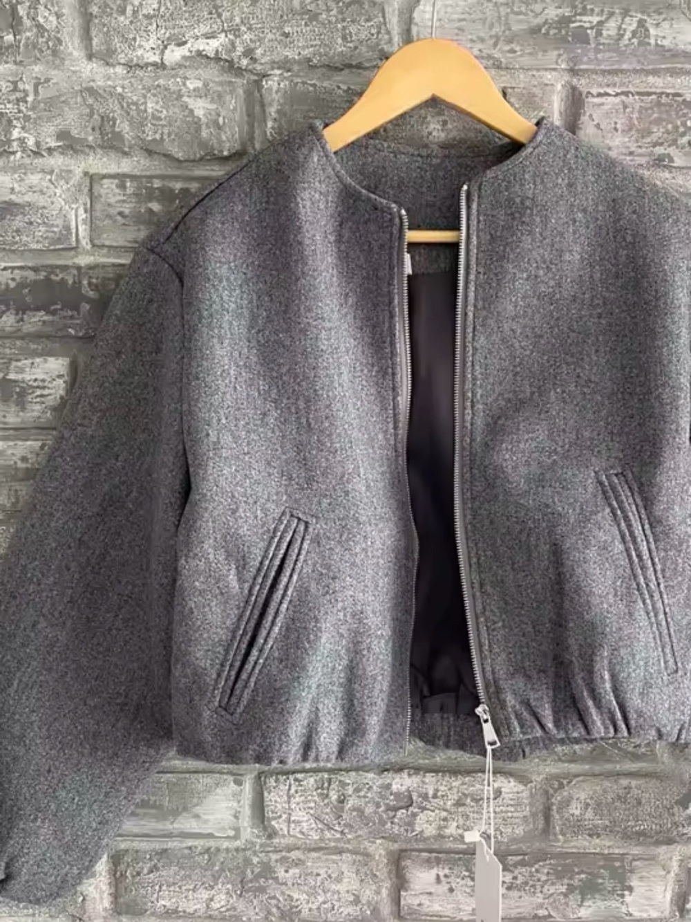Cropped Grey Zip Bomber Jacket